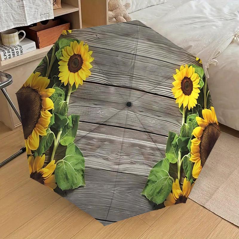 1PC Sunflower Wood Umbrella-8-Rib Reinforced Portable Folding Travel Suitable for All Seasons Outdoor Daily Use-H0322