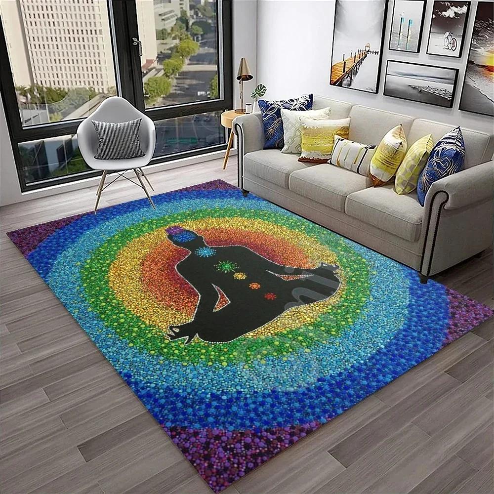Naturalize Yoga Meditation Floor Mat with Rainbow 7 Chakra Design Soft Non-Slip Carpet for Living Room Stylish Rug for Bedroom