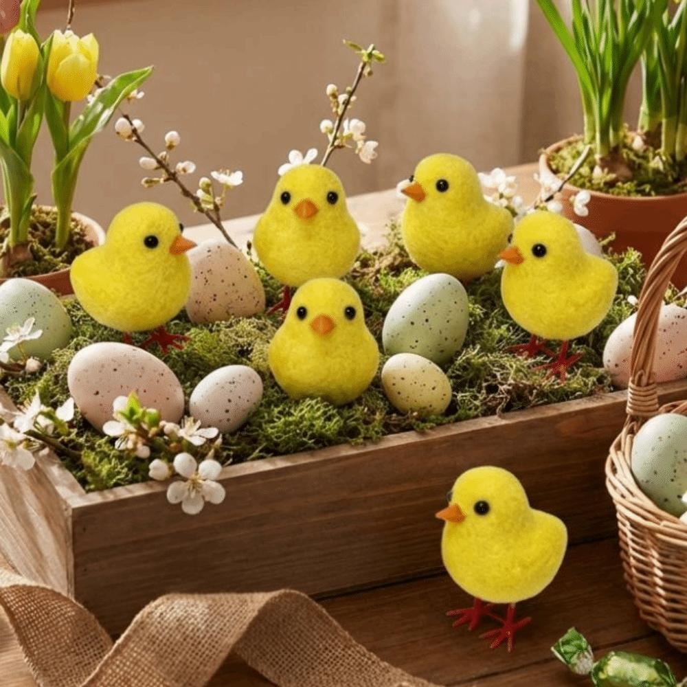 Realistic Easter Chick Figurine Flocking Chicken Doll Cute Plush Chicken Ornament Garden Decor