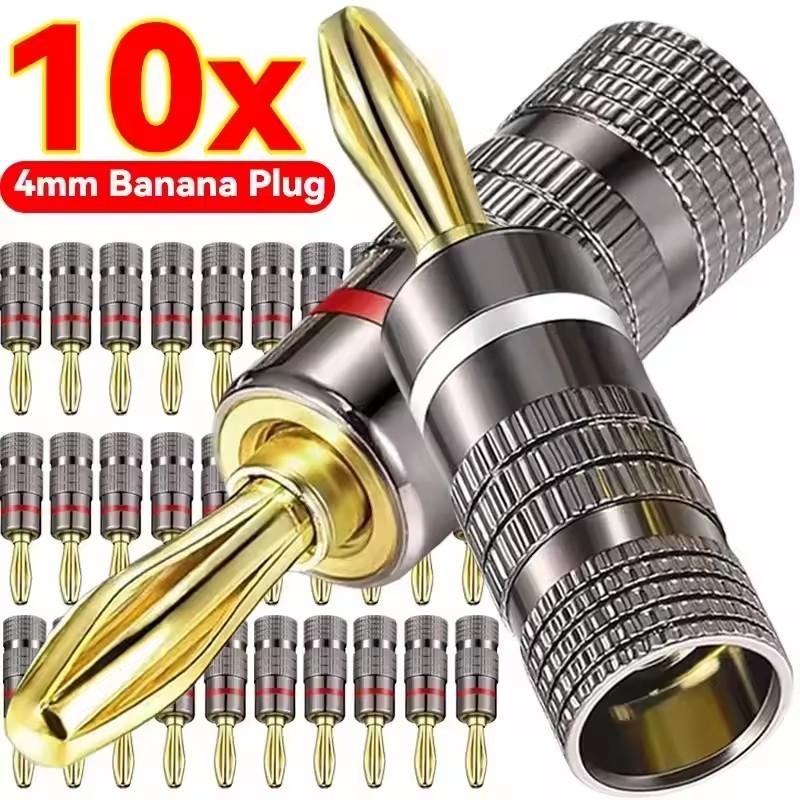 Universal Gold-plated Metal Banana Plugs Solder Free 4MM Banana Connector with Screw Lock For Audio Jack Speaker Amplifier Plugs