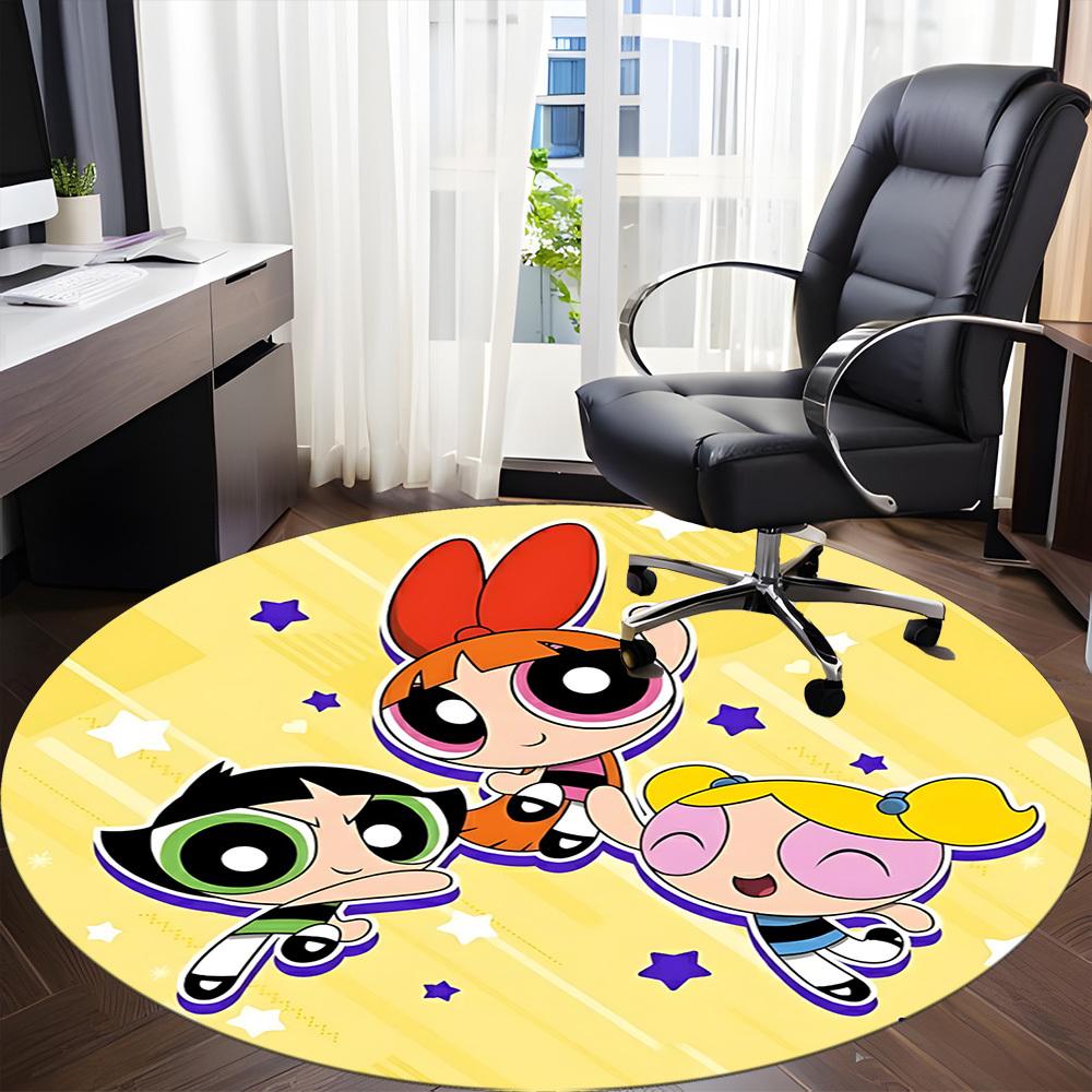1pc Powerpuff Girls Office Round Area Rug, Indoor Mat Suitable For Office,Bedroom Living Room Home Decor, Room Deco a0926159