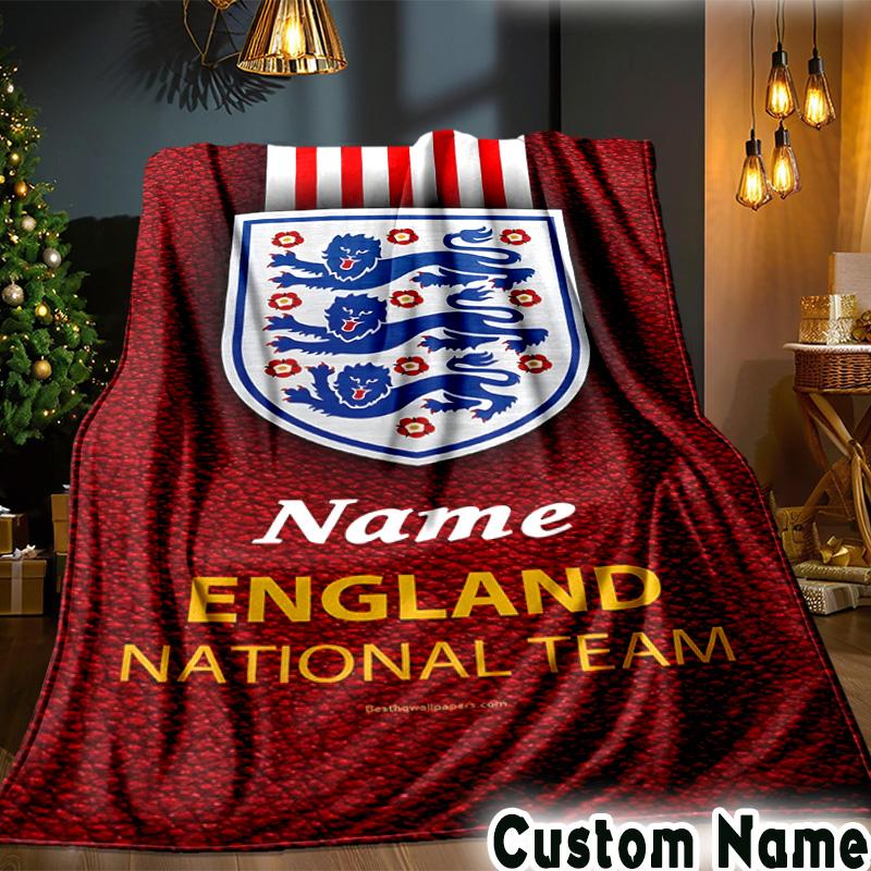 Custom Name England Football Crest Throws Blanket Flannel Blankets for Couch Bed Gifts for Men Women Picnic blanket Christmas fan gifts