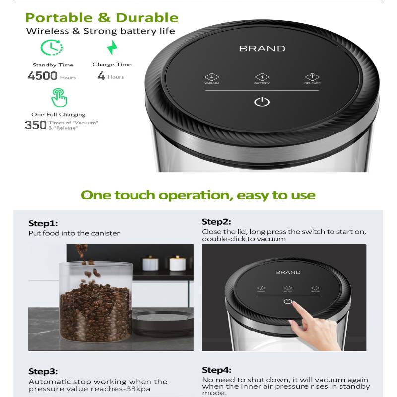 Автоматический вакуумный контейнер для кофе Вакуумный контейнер для хранения продуктов Прозрачный контейнер для хранения продуктов Влагостойкий Удаление воздуха Герметичный