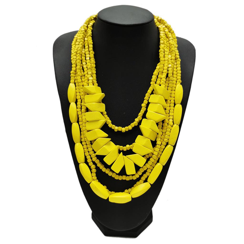 Vibrant Bohemian Style Multilayer Necklace Artistic Bohemian Multilayer Wood Neck Chain Jewelry Set for Music Festivals