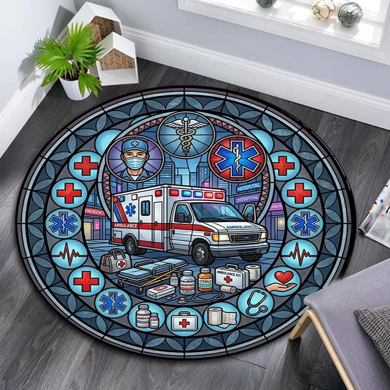 Fire Truck Glass Round Area Rug Under Office Chairs Bedroom Living Room Home Decor