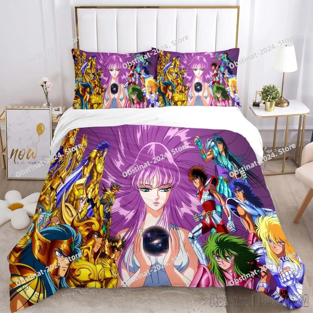 Постельное белье с принтом Saint Seiya, комплект постельного белья, пододеяльник, простыня, наволочка, мягкое покрывало для кровати, размер Full, Queen, King