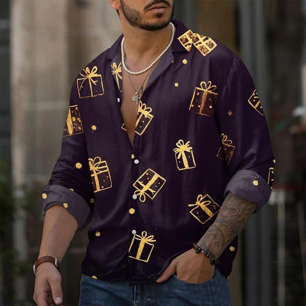 Men'S Casual Loose Fitting Long Sleeved Shirt Fashionable Lapel Shirt Top