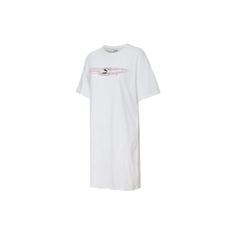 Puma Платье с принтом тай-дай и круглым вырезом, короткими рукавами, женские платья, белое 599429-02