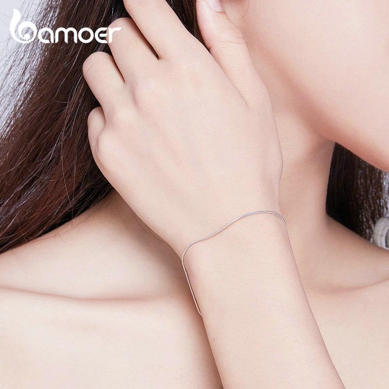 BAMOER 100% 925 Sterling Silver? Bracelet New Snakebone Bracelet For Women Sterling Silver Jewelry