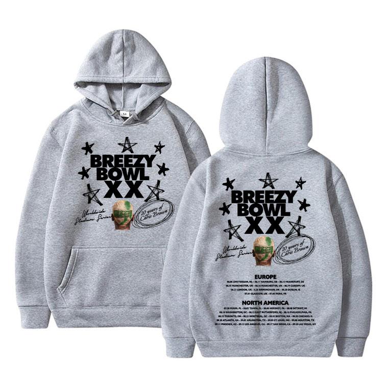 Знаменитый Худи Chris Brown Breezy Bowl XX Tour 2025 Мужчины Женщины Хип-Хоп Поп Музыка Толстовка Мужская Мода Винтажные Худи Пуловеры