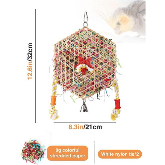 Hexagonal Bird Foraging Shredding Toy Safe Chewable Boredom Relief Pendant Toy for Parakeets Cockatiels Conures