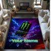 Monster Energy Crystal Velvet Rug, Custom Name Text Personalized Non‑Slip Floor Mat for Home Decor Gift