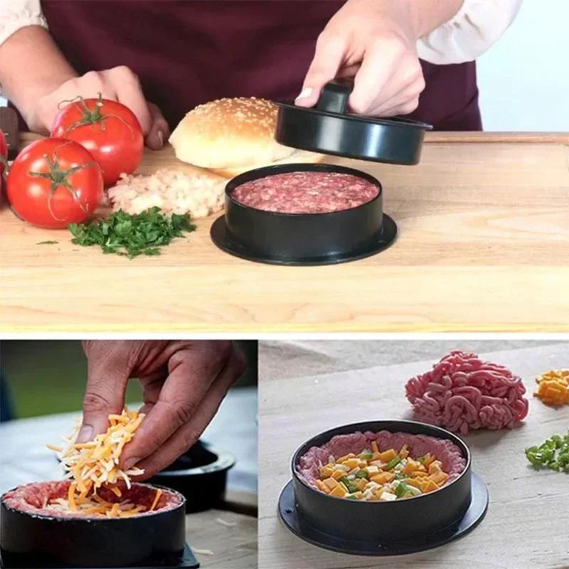 Пресс для мяса для гамбургеров ABS, круглая форма, антипригарное покрытие, фаршированные котлеты для бургеров, говяжий гриль, пресс для пирогов, кухонные принадлежности