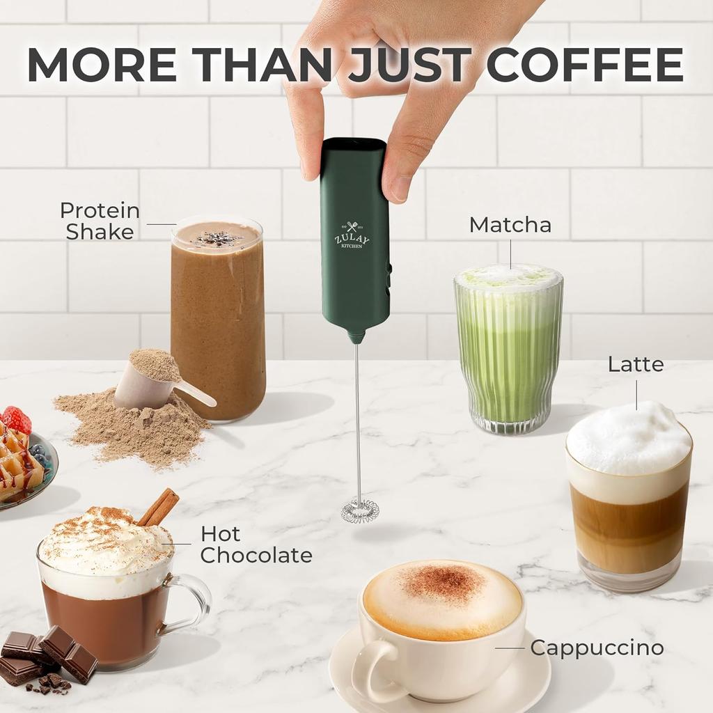 Mini & Mighty Milk Frother Wand – Powerful Handheld Coffee Frother, Battery Operated Drink Mixer – Compact Pocket Size – Detachable Whisk for