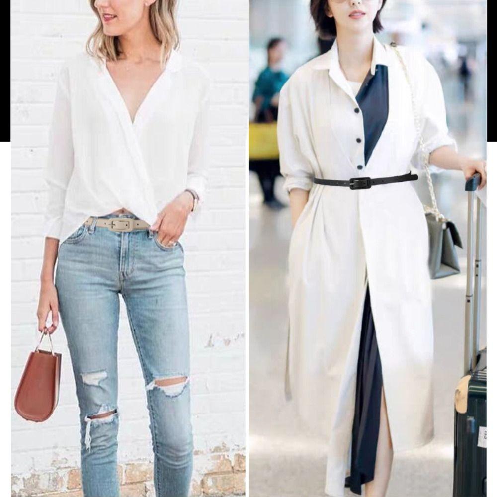 Korean Style Thin Waist Belt Metal Buckle Candy Color Waistband Elegant PU Leather Belt Students