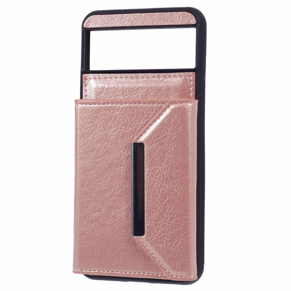 For Google Pixel 8 Case Leather Phone Back Cover with Card Slot Kickstand