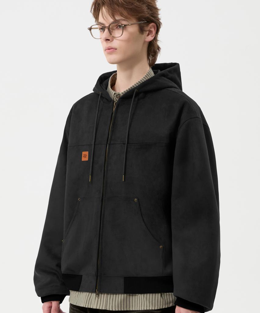Толстовка на молнии с замшевой нашивкой Trillion Leather Patch_Черная