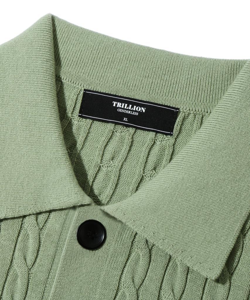 TRILLION Washable Cable Half Sleeve Button-Up Knit (Light Green)