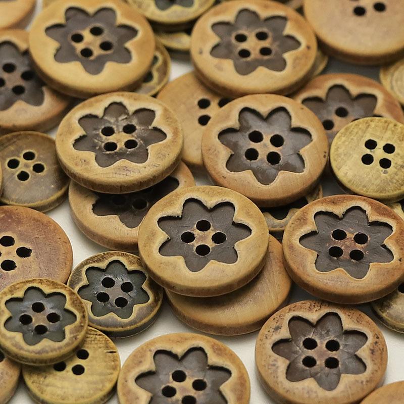 5Pcs Flower Wood Buttons Four-Eye Clothing Buttons Knitted Cardigan Jacket Trench Coat Children'S Clothing Wooden Decorative Buttons