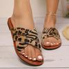 Весенне-осенняя новая модная универсальная леопардовая однословная обувь с открытым носком и плоской подошвой, женская летняя обувь, скидка