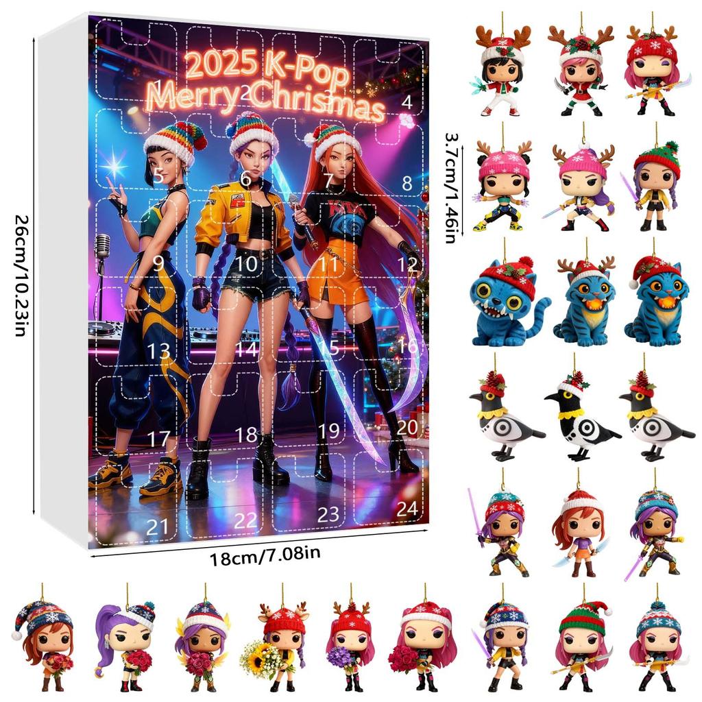 KPOP Demon Hunters Christmas Advent Calendar Blind Box, Acrylic Ornament Set for Christmas Tree Decoration