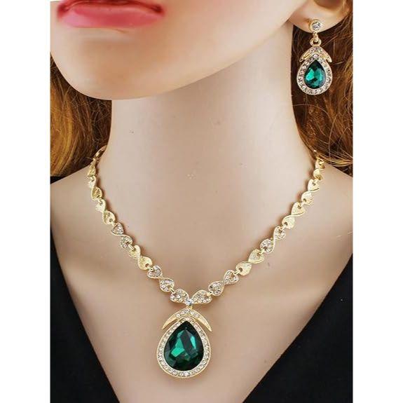 Новейший стильный дизайн, необычное хрустальное ожерелье, комплект украшений для женщин (15221с) (зеленый)