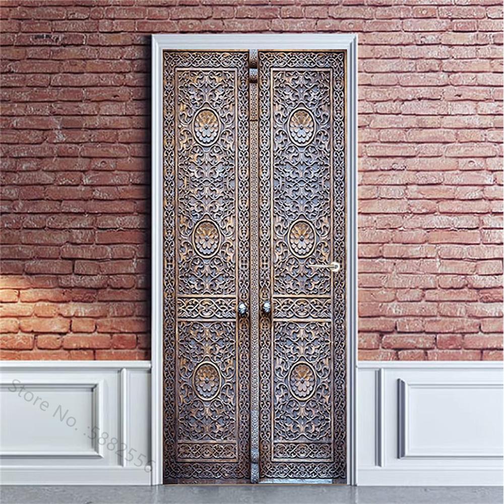 PVC Self-Adhesive Waterproof Door Sticker Modern Simulation Door Mural Wallpaper Living Room Study Home Decor Art Door Poster