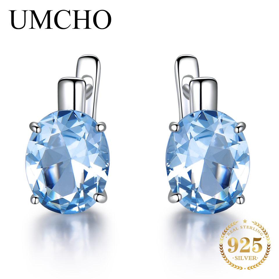 Umcho Oval Nano Sky Blue Topaz Gemstone Clip Earring
