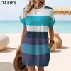 Women's Fashion Summer Spring Colour Block Print Short Sleeve O-Neck Loose Waistline Casual Dresses