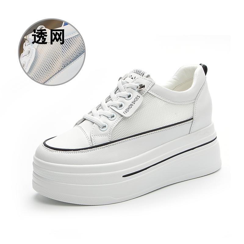 2024 весна новые удобные туфли для женщин, увеличивающие внутреннюю высоту, женские туфли 9 см, толстая подошва, сетка, маленькие размеры, белые туфли для женщин
