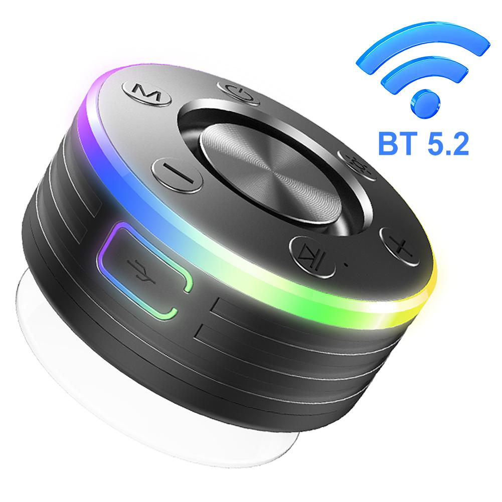 Водонепроницаемая беспроводная колонка с присоской/RGB-подсветкой, совместимая с Bluetooth 5.2, громкая связь/FM-радио для ванной комнаты, чтобы подпевать