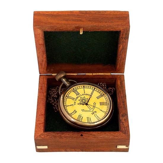 Antique Look Analog Pocket Watch with Sheesham Wood Box