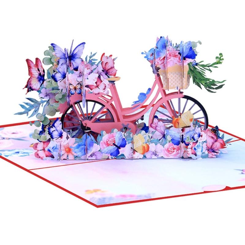 Ручная объемная pop-up открытка-поздравление Нежная ручная 3D-открытка-поздравление с тематикой Цветов, Бабочек, Велосипедов