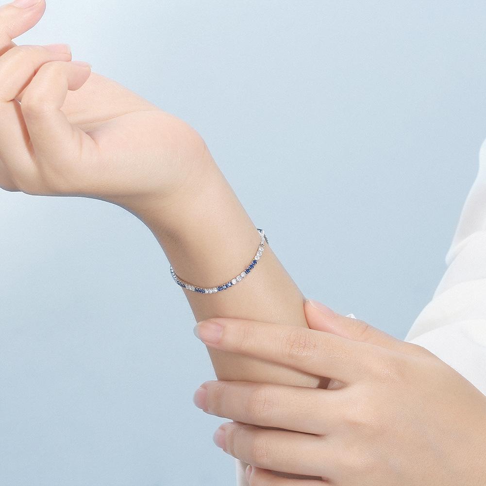 S925 Sterling Silver Bracelet Blue Tennis Chain