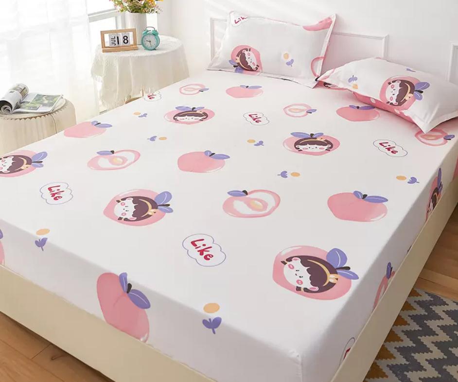 Bed Fitted Sheet with Elastic Rubber Washed Cotton Cartoon Animal Print Fitted Sheet + 2pcs Pillowcases 15 Sizes Mattress Cover