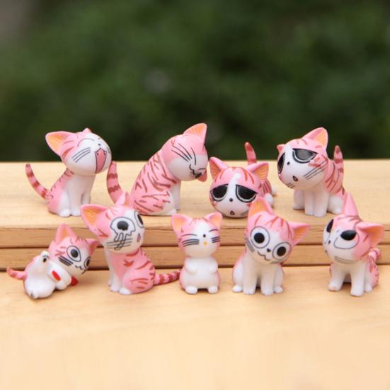 9 шт. Мультяшная фигурка кошки ПВХ Статуэтка котенка Мини-фигурка животного Декорация для дома, офиса, рабочего стола