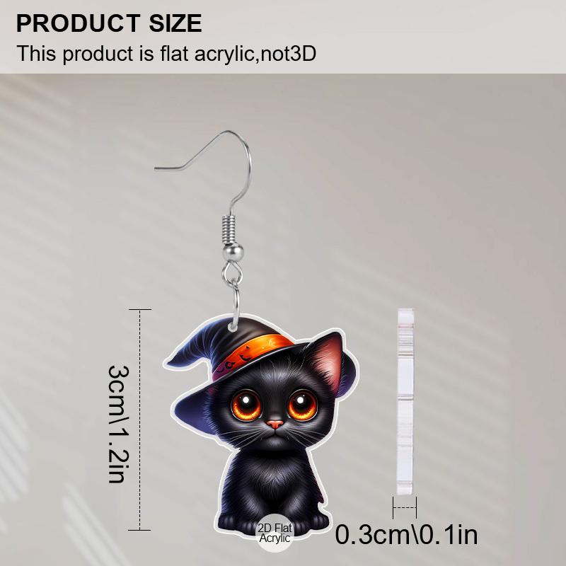 2D Flat Halloween Earrings for Women, Cute Black Cat Earrings for Halloween Party, Halloween Theme Jewelry for Women