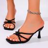 Лето 2025 Новый Стиль Средний каблук Высокие каблуки Женская Уличная Обувь Квадратный носок Тонкий ремешок Открытый носок с платьем Открытая пятка шлепанцы