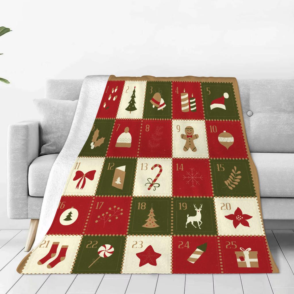 1 шт. Одеяло-календарь с принтом звезды и рождественской елки, гладкое фланелевое одеяло для декора дома, гостиной, спальни, подарок на Новый год, Рождество