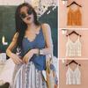 Women Summer Vest Tops V-neck Sleeveless Crochet Knitting Tops Solid Color Hollow Lace Sling Tops Streetwear