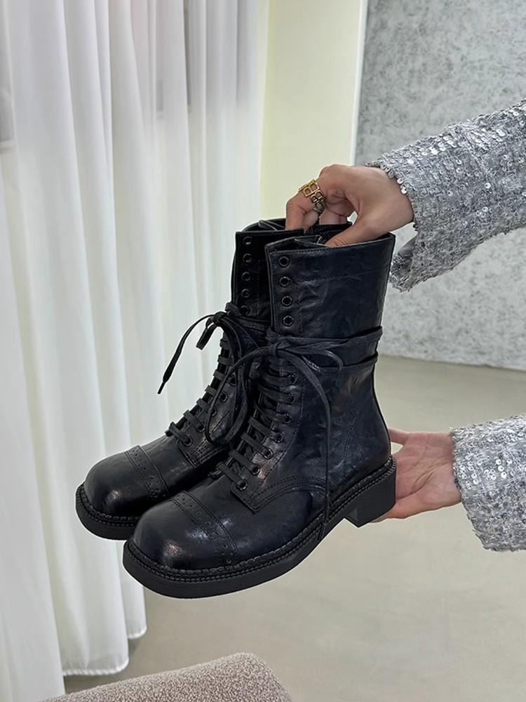 Ретро ботинки Мартина детские 2025 осень и зима новые женские ботинки на толстой подошве короткие ботинки нишевый дизайн шнуровка короткие ботинки женские