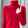 Осенне-зимний свитер, женский джемпер с высоким воротом, однотонный свитер, длинный рукав, теплый кашемировый свитер из мериносовой шерсти