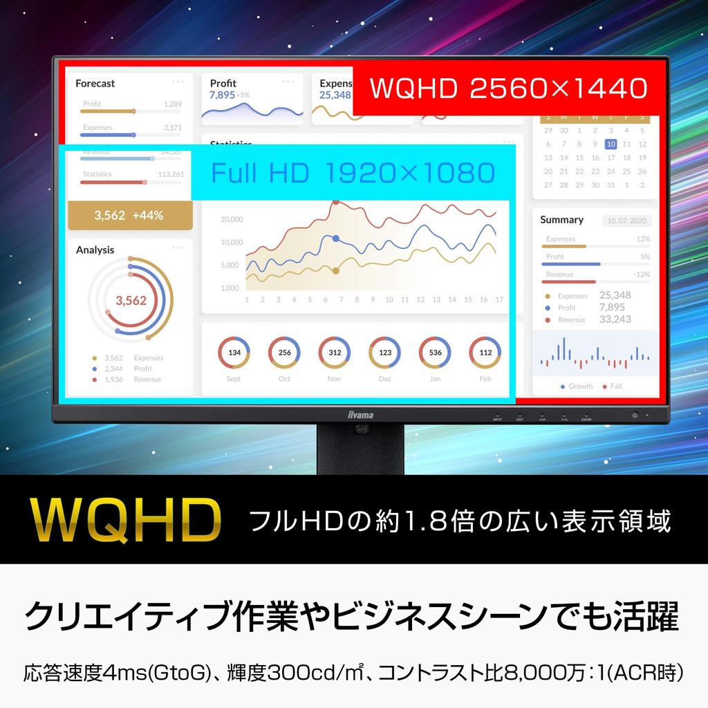 iiyama Monitor Display inch 2560 x 1440 IPS method Height adjustment Angle adjustment Vertical rotation DisplayPort HDMI USB hub x 3 3 year warranty