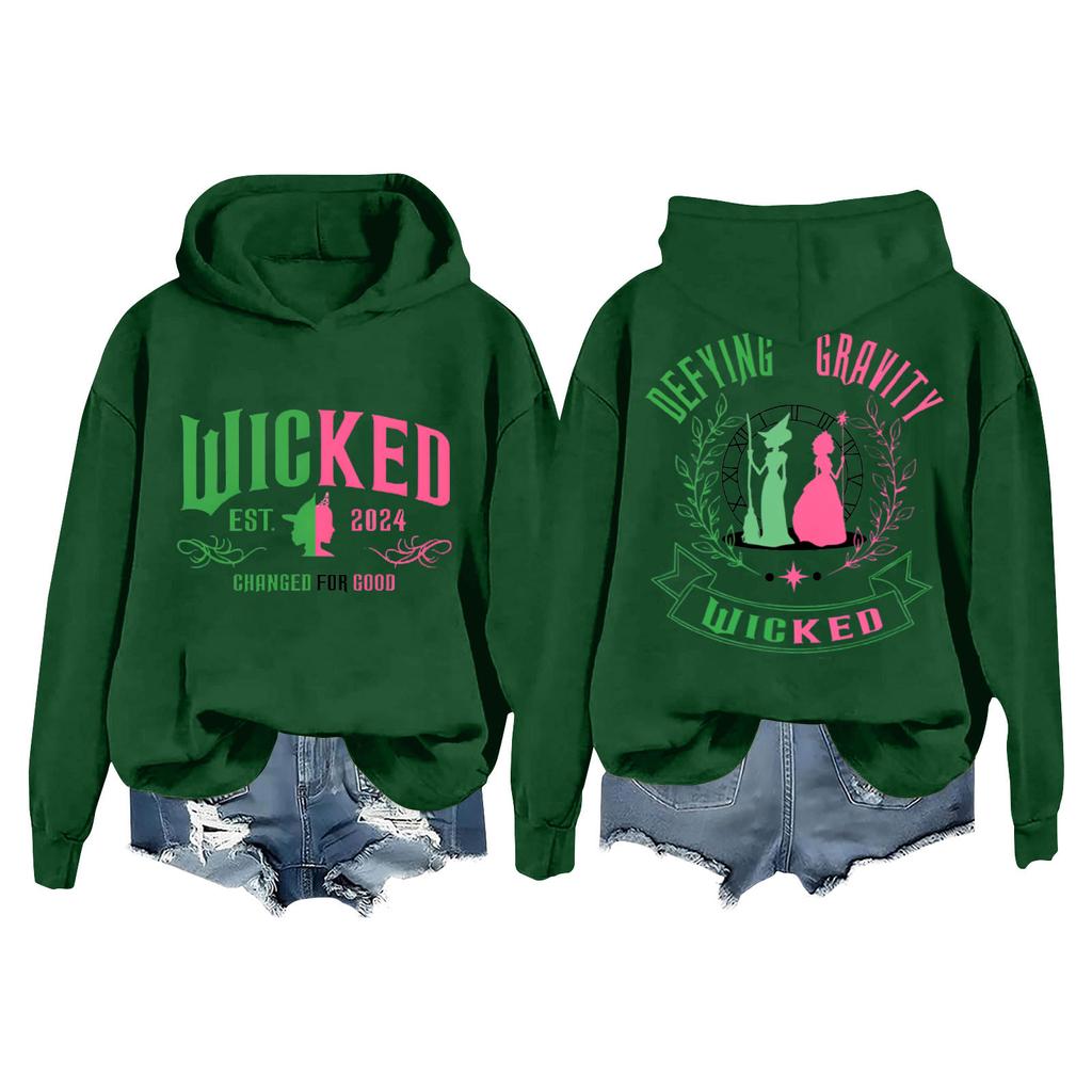 Женская модная повседневная кофта с длинными рукавами и принтом ведьмы с капюшоном