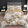 3pcs Champagne Bedding Set Pearl Flower Print Cozy Duvet Cover King Queen Twin Size Birthday Gift for Girl Adult Bedroom Decor