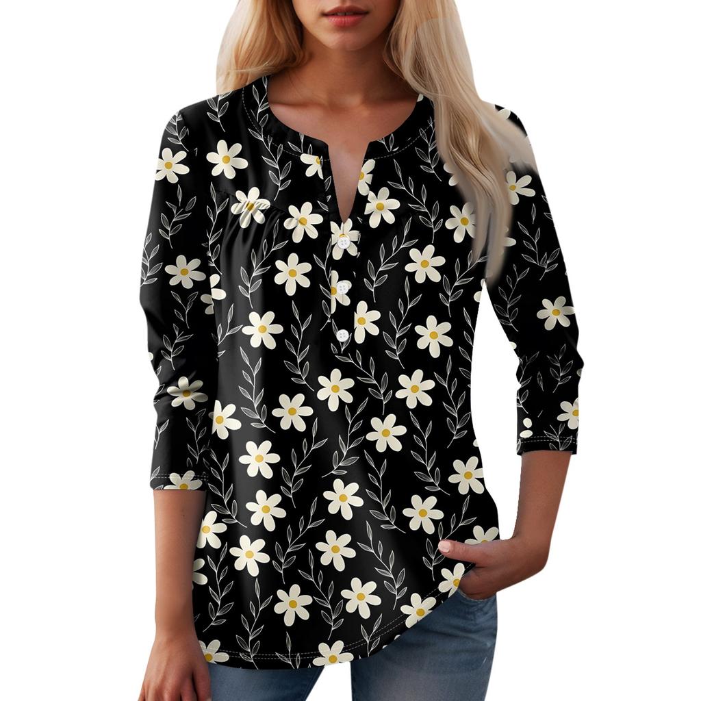 Women's Fashion Casual Long Sleeve Round Neck Floral Print Top