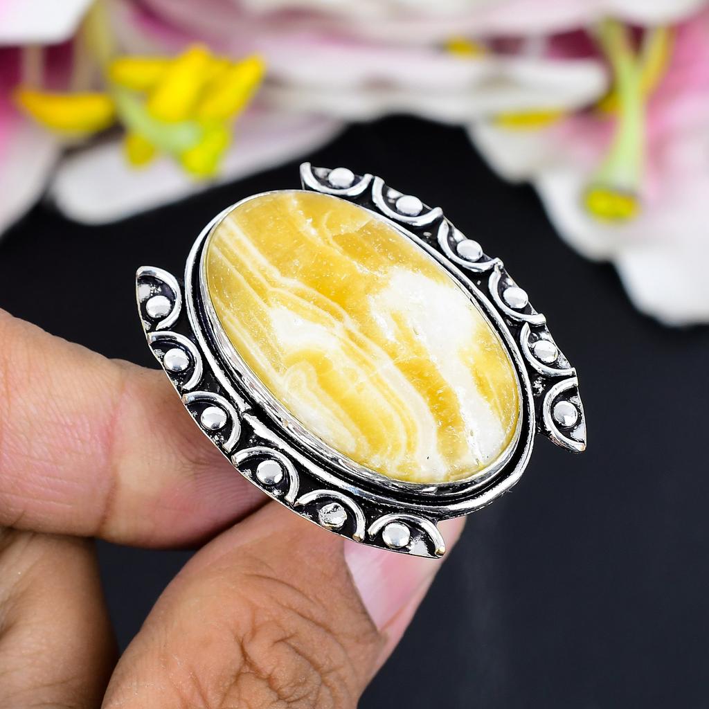 Calcite Agate Gemstone Handmade 925 Sterling Silver Jewelry Ring Size 9 KG-1670