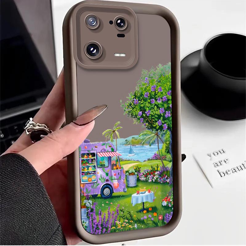 Чехол-футляр 'Цветочный десертный грузовичок' для Xiaomi Mi 15 14 14T 13 13T 12 11 11T Lite POCO X7 X6 5G X5 X3 NFC F6 F5 M7 M6 Pro 4G Cover Funda