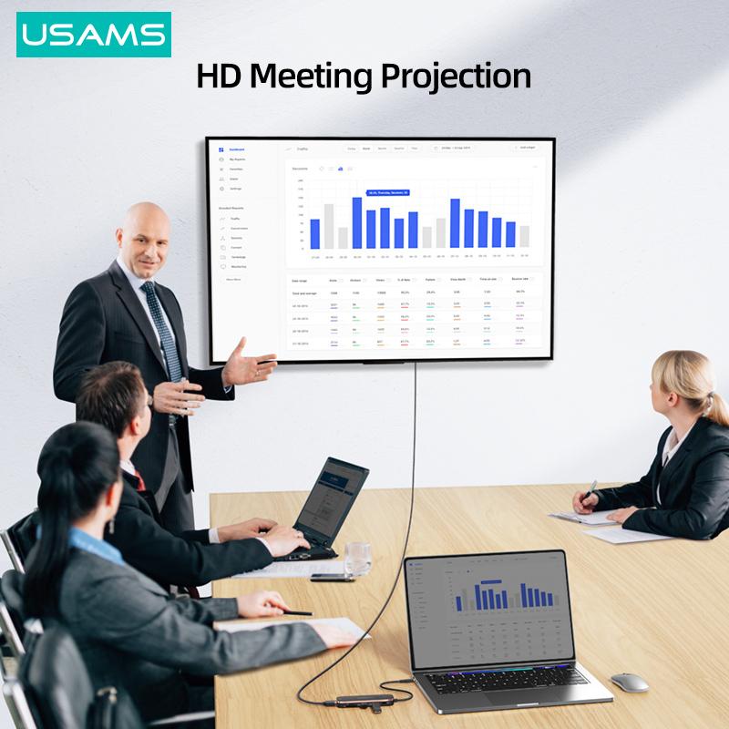 USAMS Концентратор 6 в 1 PD, 100 Вт, тип C, USB C-HDMI, совместимый 1,4, USB3.0, слот TF SD, концентратор, разветвитель док-станции, адаптер-концентратор 5 в 1 для ноутбука MacBook iPad