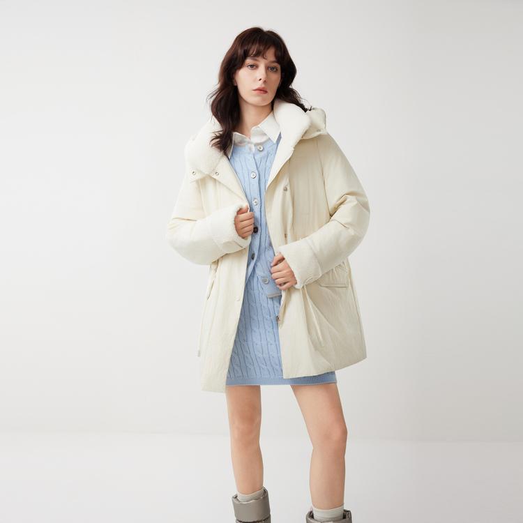 ELLE French Basic Style Workwear Fashion Design White Duck Down Casual Loose Versatile Long Sleeve Hooded Warm Puffer Jacket Parka EY52503